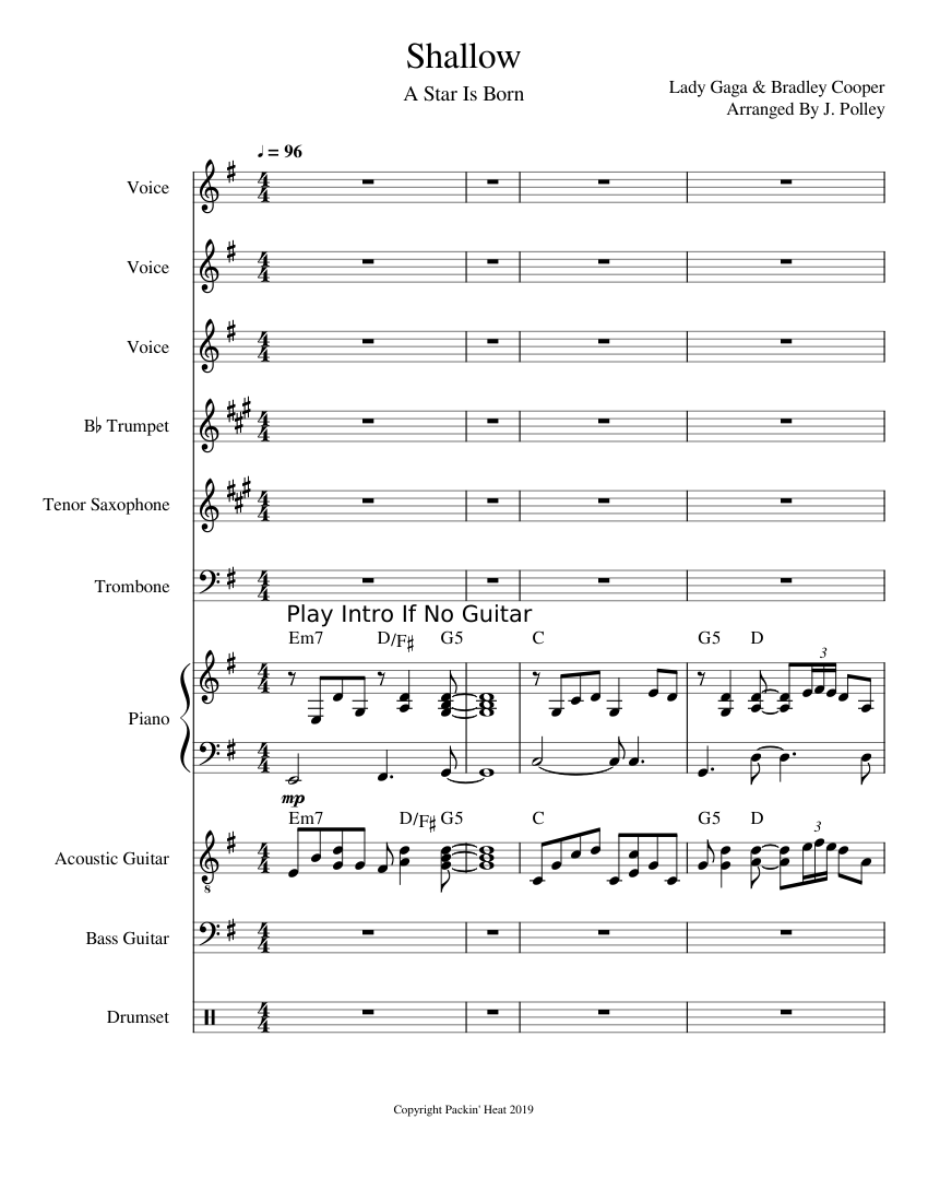 Shallow Instrument Shallow Sheet Music with Chords for Piano, Trombone, Vocals, Saxophone ...
