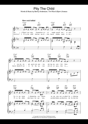 Play Official version of Pity The Child Sheet Music by Chess Musical ...