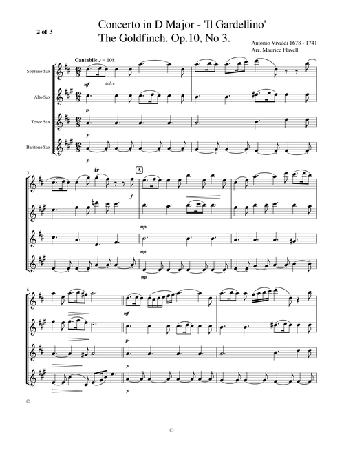 Vivaldi 'The Goldfinch'     2. Cantabile, Sax Quartet