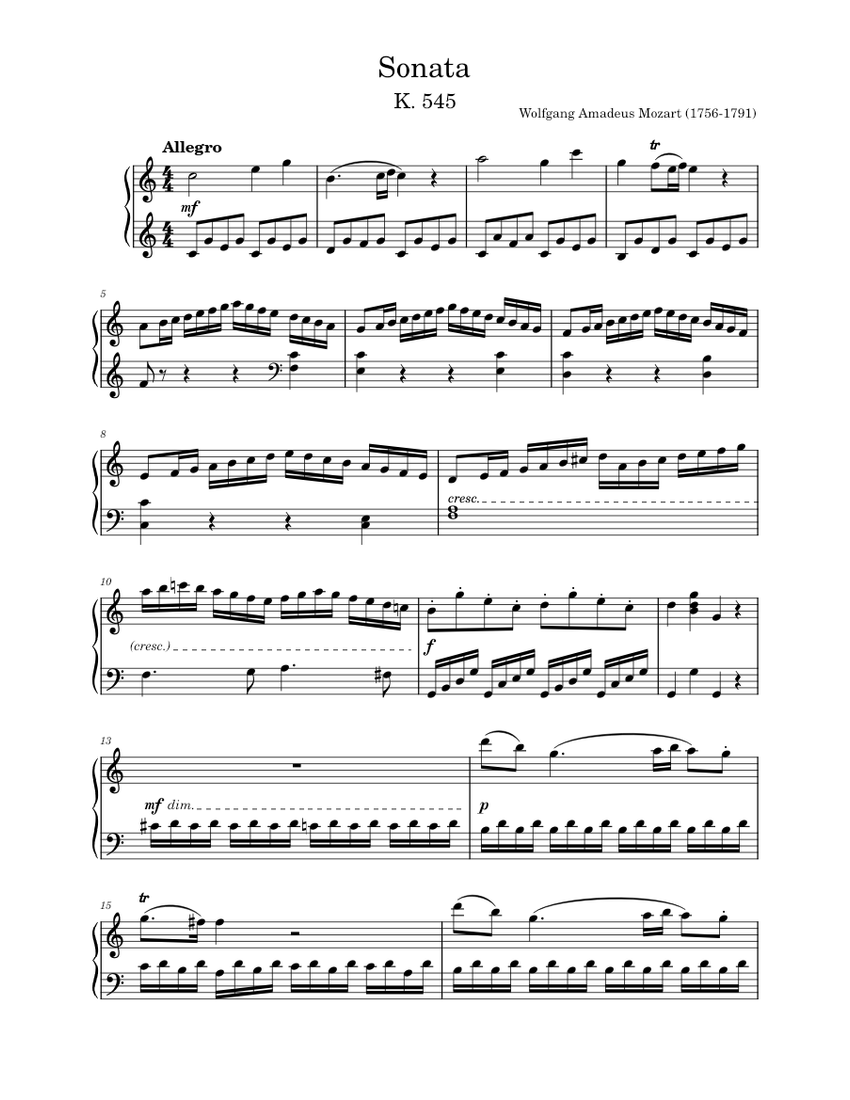 Sonata K. 545 – Wolfgang Amadeus Mozart Sonata Sheet music for Piano ...