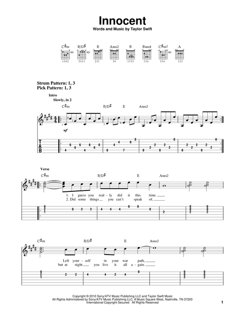 Innocent - Taylor Swift (Easy Guitar with TAB)
