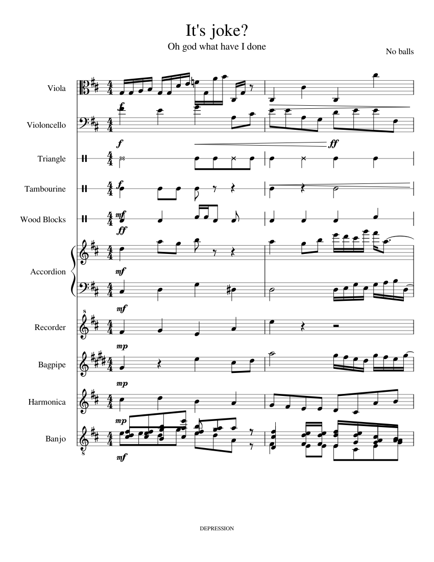 It's Wednesday Sheet music for Accordion, Tambourine, Viola, Cello