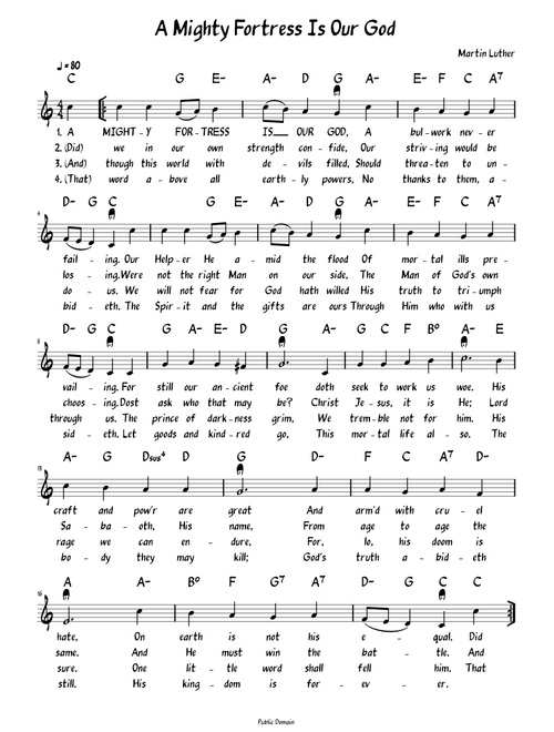 A Mighty Fortress Is Our God (Lead sheet with lyrics )