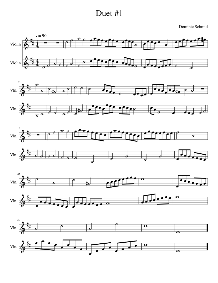 Duet 1 Sheet music for Violin (String Duet) | Musescore.com