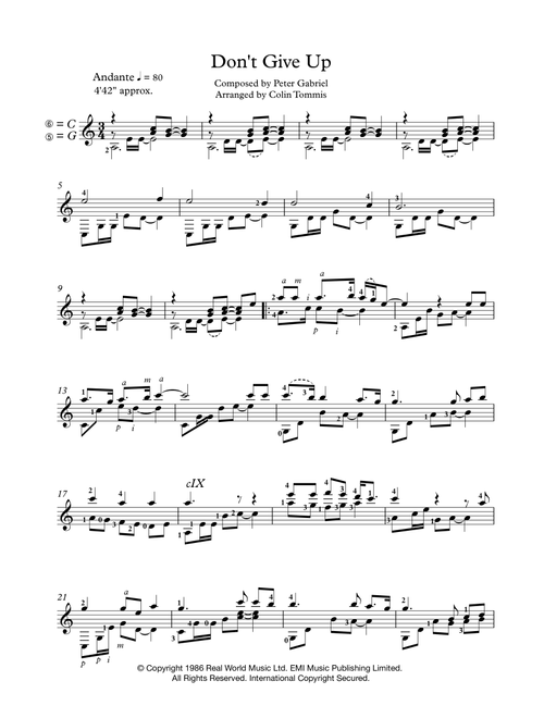 Don't Give Up (Arr. Colin Tommis) - Peter Gabriel And Kate Bush (Solo Guitar)