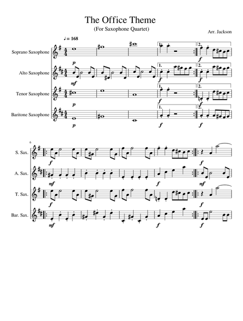 The Office Theme (For Saxophone Quartet)