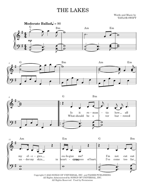 The lakes - Bon Iver, Taylor Swift (Easy Piano)