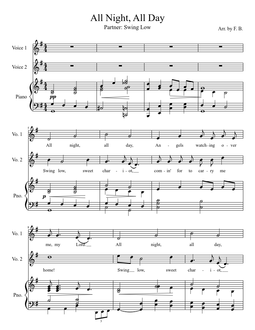 Desde Hassy En detalle All Night, All Day (transposed) Sheet music for Piano, Voice (other) (Mixed  Trio) | Musescore.com