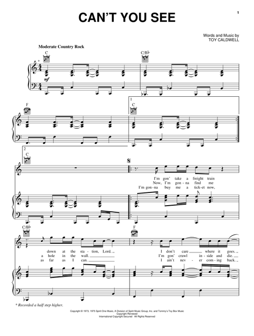 Can't You See - Marshall Tucker Band (Piano-Vocal-Guitar)