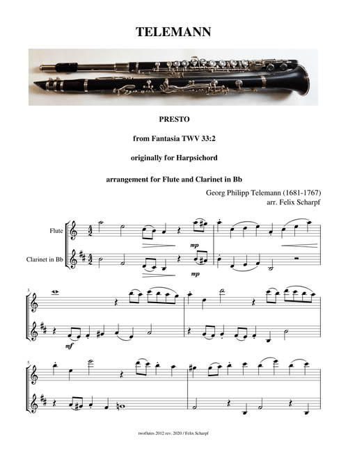 Telemann, Georg Philipp - Presto from TWV 33:2 for Flute and Clarinet
