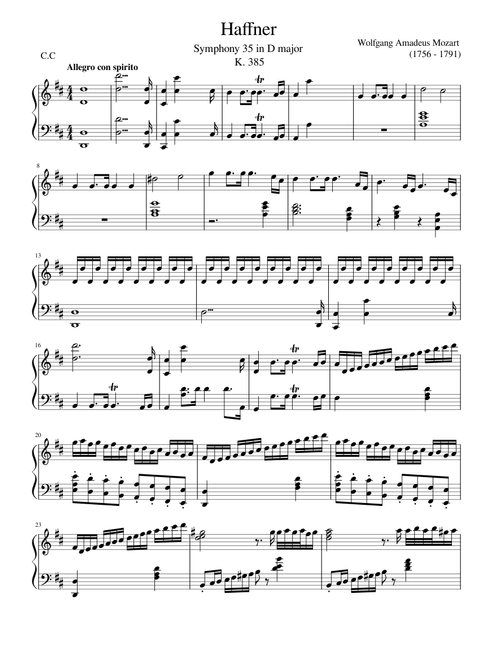 Symphony 35 in D K385 (Haffner) 1st Movement – Wolfgang Amadeus Mozart