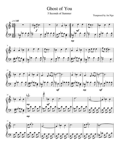 Ghost of You - 5sos solo piano