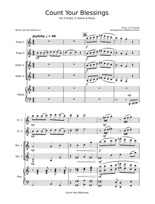 Count Your Blessings – arrangement for 2 Flutes, 2 Violins & Piano