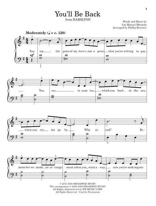 You'll Be Back (from Hamilton) (arr. Phillip Keveren) - Lin-Manuel Miranda (Educational Piano)