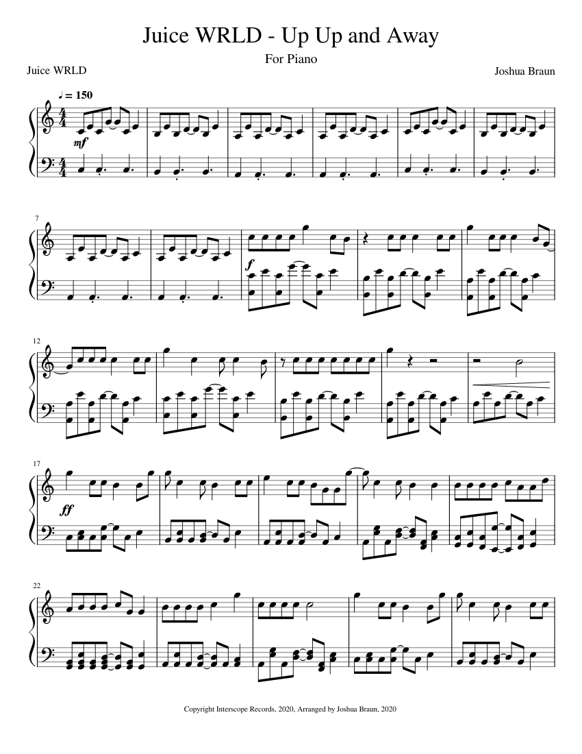 Up up and away piano best sale