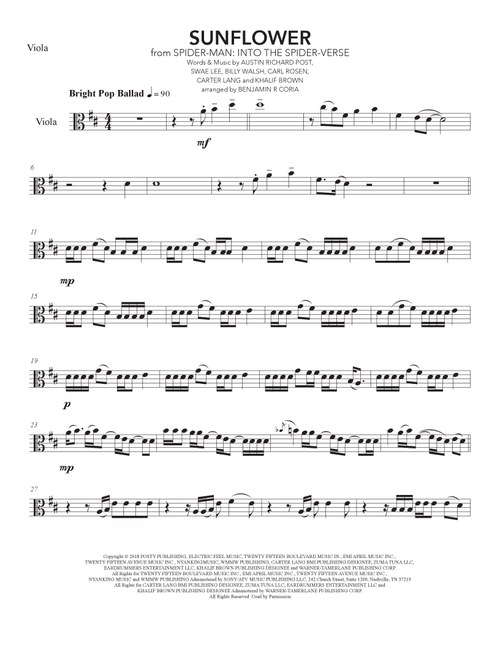 Sunflower (Arr. Benjamín R. Coria) - Post Malone & Swae Lee (Viola and Piano)