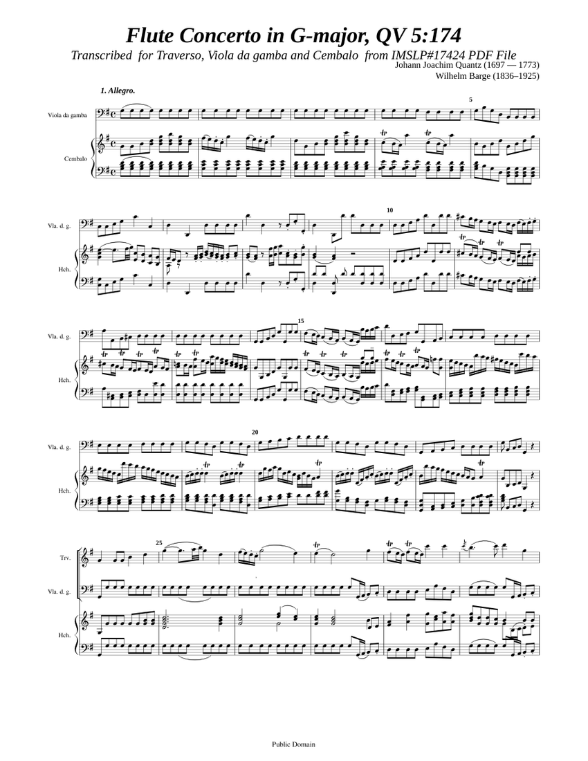 Quantz, J. J. _ Flute Concerto G-Dur, QV 5.174 Sheet Music for