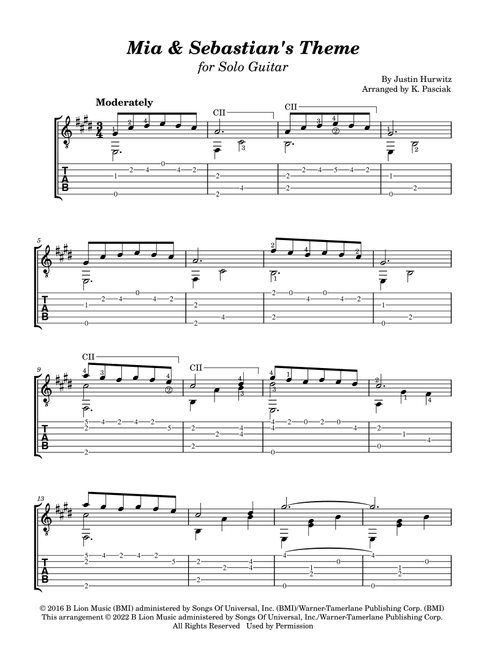 Mia & Sebastian's Theme (Arr. Kenneth Pasciak) - Ost (Original Soundtrack) (Easy Guitar with TAB)