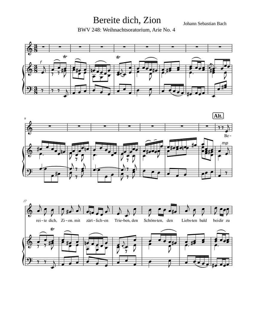 Bereite dich, Zion Bach (Christmas Oratorio) Sheet music for Piano