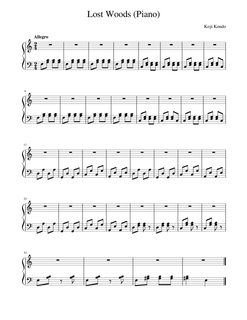 Lost Woods Piano LEFT HAND ONLY Sheet Music For Piano (Solo ...