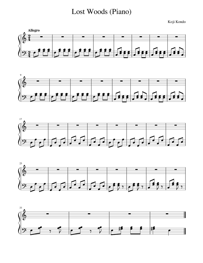 Lost Woods Piano LEFT HAND ONLY Sheet music for Piano (Solo