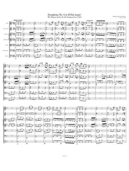 [III. Allegro molto] Symphony No. 5 in B-flat major, K. 22 – W. A. Mozart