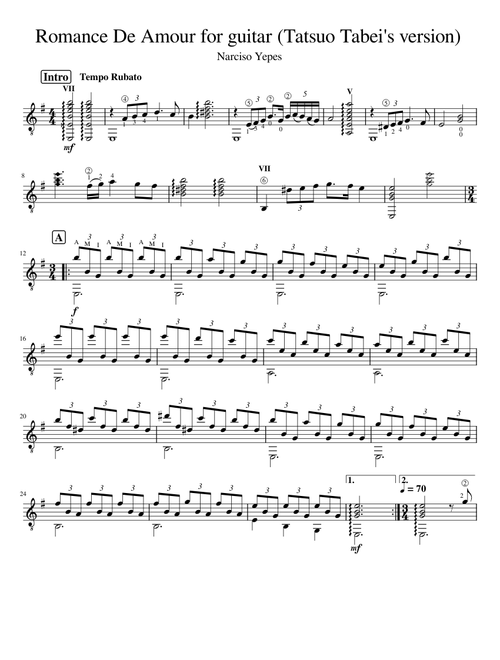Romance de Amor for Guitar (Tabei version)