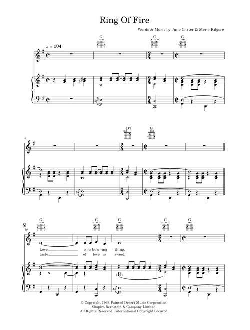 Ring of fire - Johnny Cash (Piano-Vocal-Guitar (Piano Accompaniment))