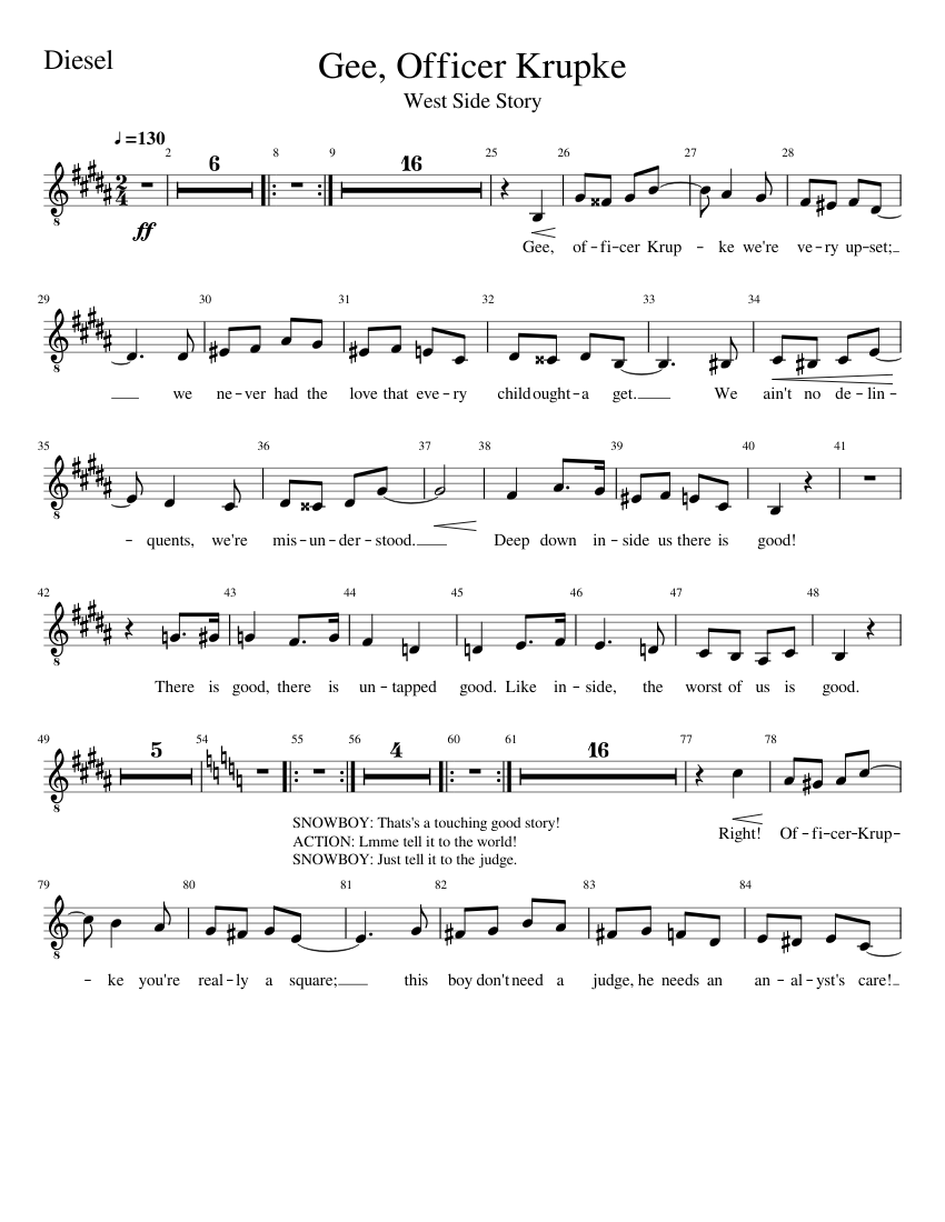 Gee Officer Krupke-Diesel Sheet music for Tenor (Solo) | Musescore.com