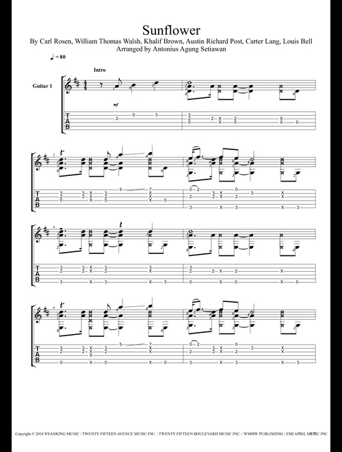 Sunflower (Arr. Antonius Agung Setiawan) - Post Malone & Swae Lee (Guitar Tab)