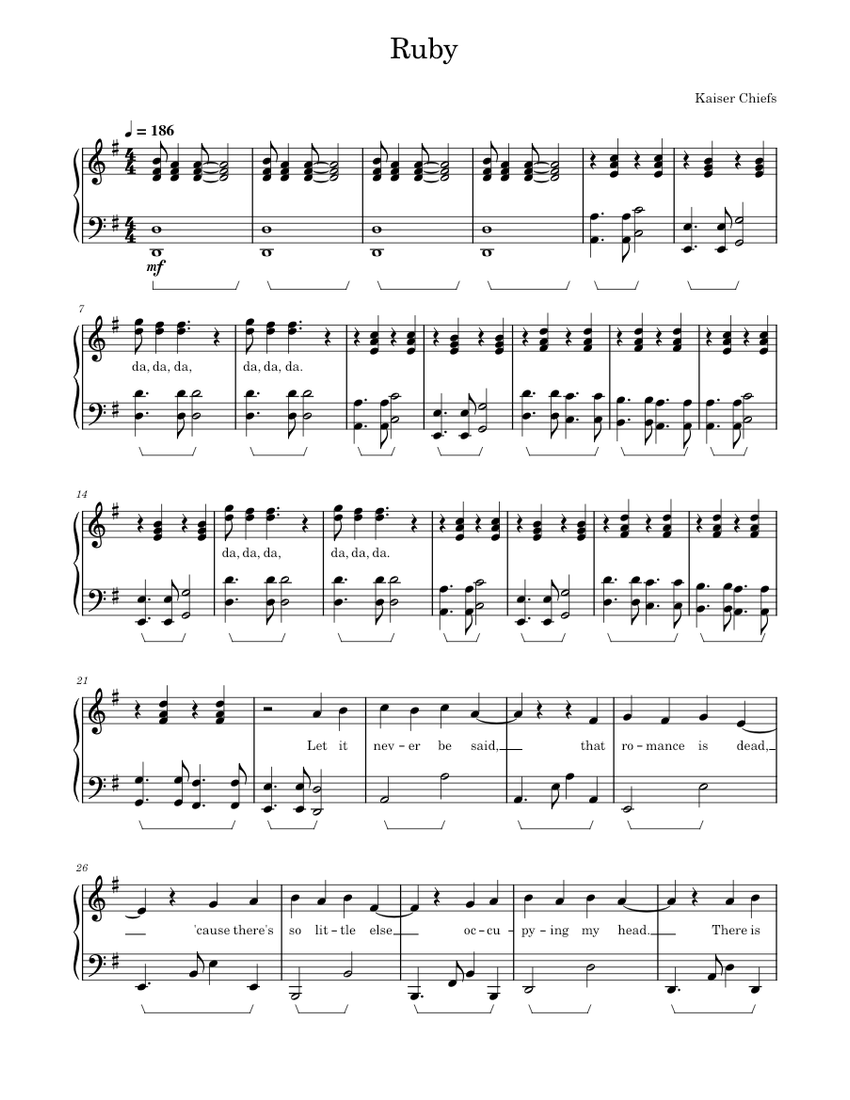Ruby - Kaiser Chiefs Sheet Music for Piano (Solo) | MuseScore.com
