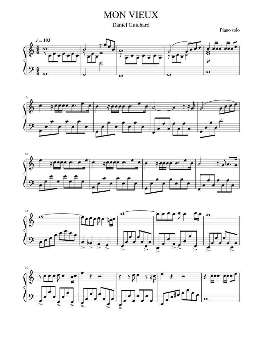 Daniel Guichard - Mon Vieux Sheet music for Piano (Solo) | Musescore.com
