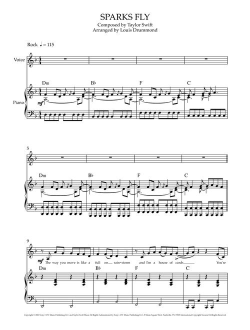 Sparks Fly (Arr. Louis Drummond) - Taylor Swift (Piano Vocal)