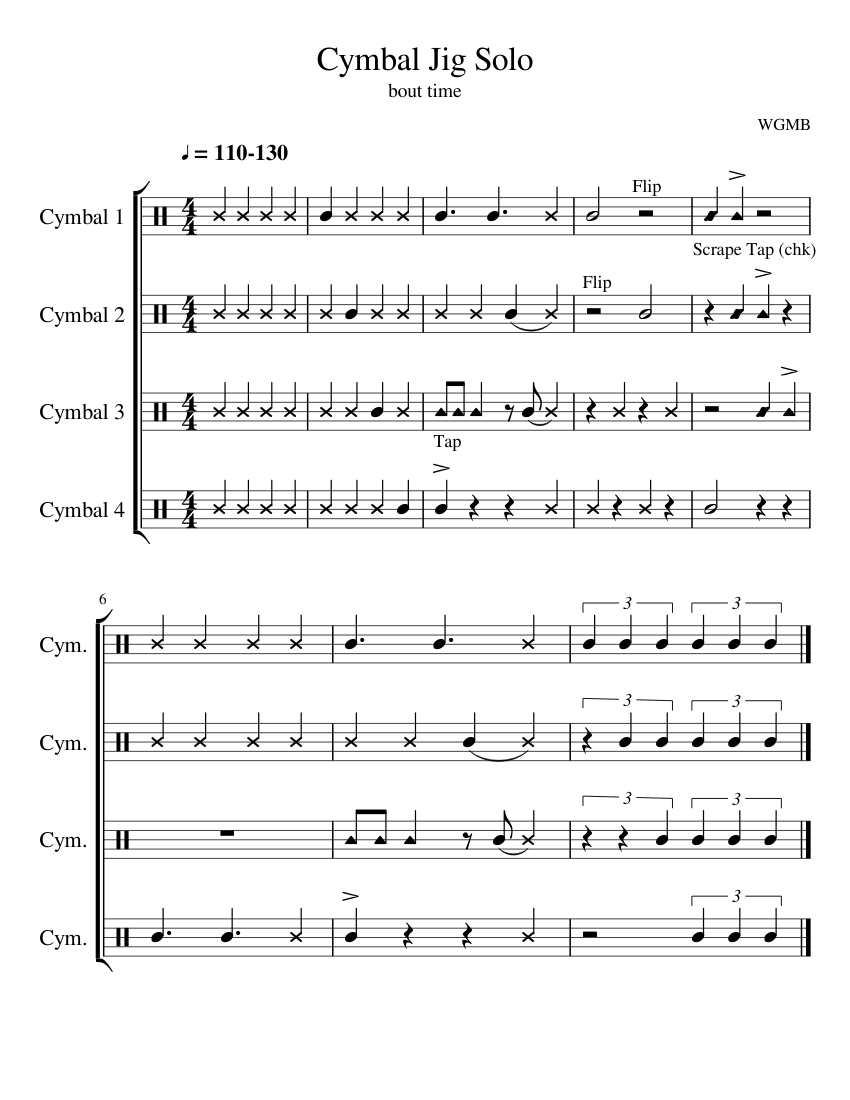 Cymbal Jig Solo Sheet Music for Crash (Mixed Quartet