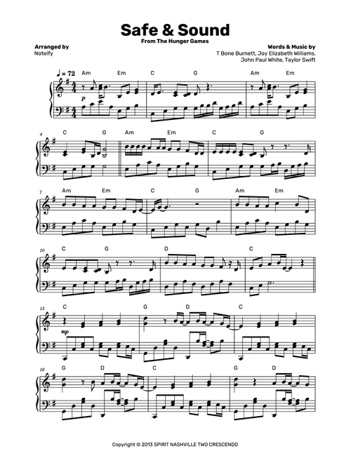 Safe And Sound (taylor's Version) (Arr. Noteify) - Taylor Swift (Piano Solo)