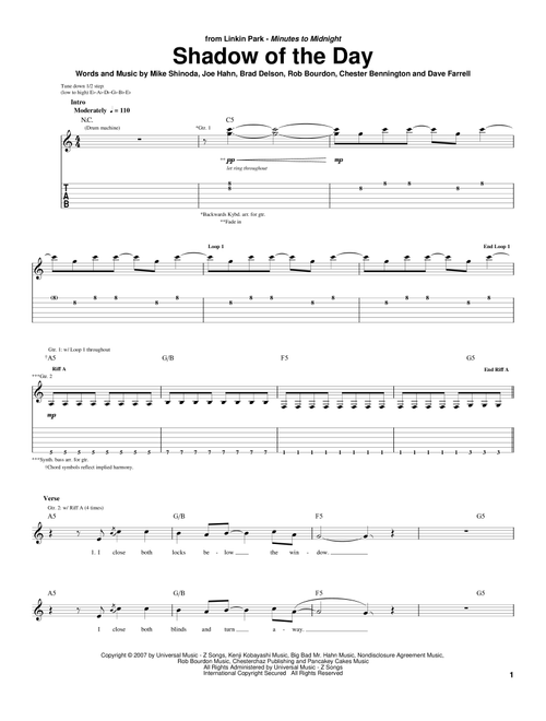 Shadow Of The Day - Linkin Park (Guitar Tab)