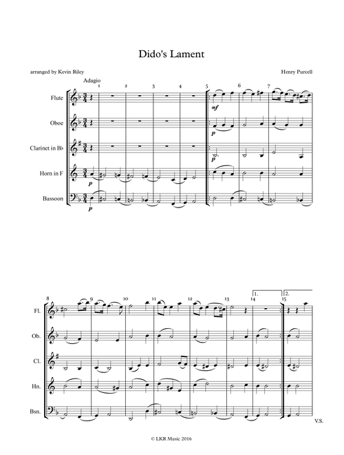 Dido's Lament (Arr. Kevin Riley) - Purcell (Small Ensemble)