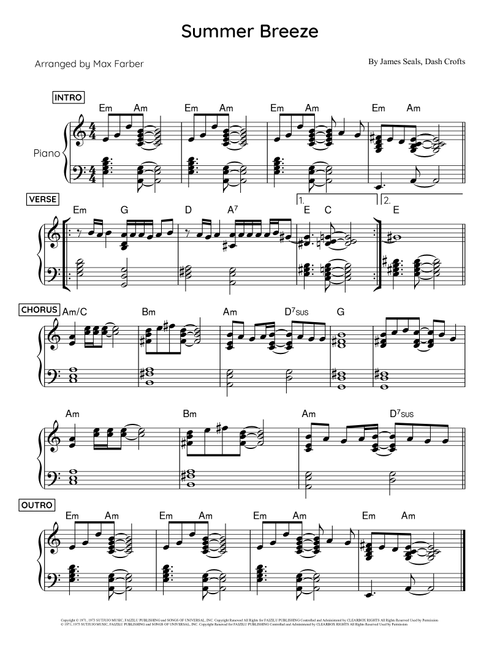 Summer Breeze (Arr. Max Farber) - Seals & Crofts (Easy Piano)