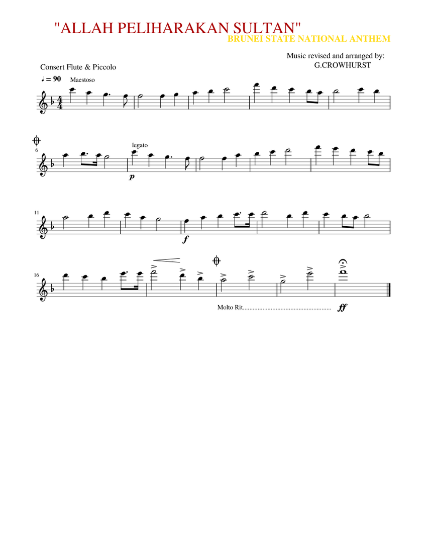 Allah Rakhi Partition ALLAH PELIHARAKAN SULTAN Sheet Music for Flute (Solo) | MuseScore.com