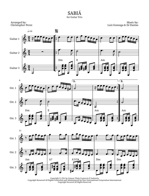 Sabia (Arr. Christopher Perez) - Luiz Gonzaga, David Nasser (Guitar Ensemble)
