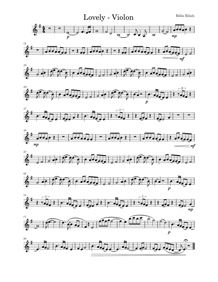 Lovely Billie Eilish Violon Sheet music for Violin (Solo