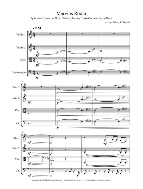 Marvin's Room (Arr. Johnny C. Leavitt) - Drake (String Quartet)