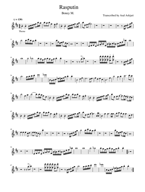 Boney M. Rasputin violin sheet music