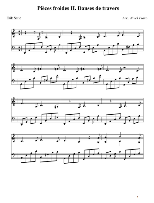 Pièces froides II. Danses de travers - Erik Satie (Arr. Nivek Piano) (Piano Solo)