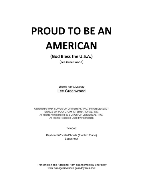 Proud To Be An American (Arr. Jim Farley) - Lee Greenwood (Piano-Vocal-Guitar (Piano Accompaniment))