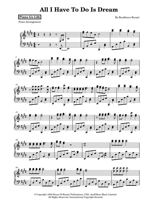 All I Have To Do Is Dream (Arr. Piano Go Life) - Bobbie Gentry & Glen Campbell (Piano Solo)
