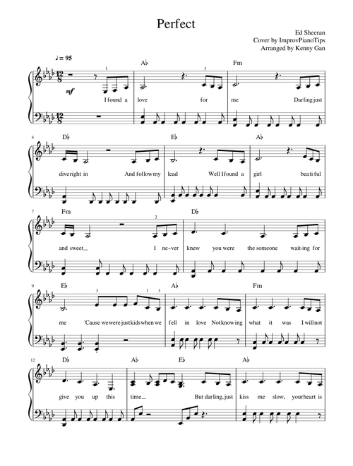 Perfect (Solo Piano with lyrics and chords) - by Ed Sheeran