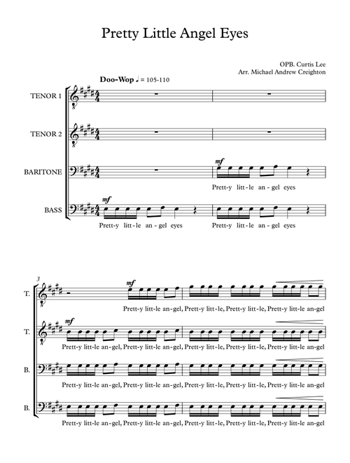 Pretty Little Angel Eyes (Arr. Michael Andrew Creighton) - Curtis Lee (Choral, TTBB)