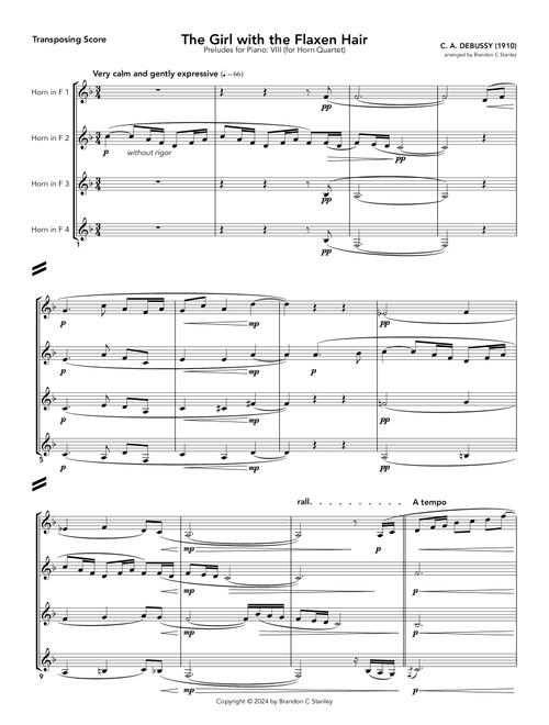 La Fille aux Cheveux de Lin (The Girl with the Flaxen Hair) (Arr. Brandon C Stanley) - C A Debussy (Brass Ensemble)