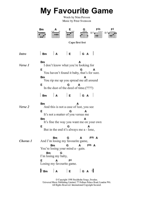 My Favourite Game - The Cardigans (Guitar Chords-Lyrics)